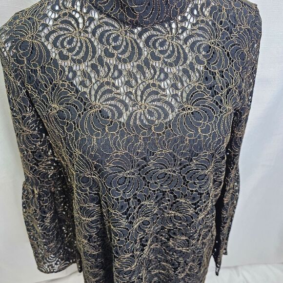 BCBGeneration Black and Gold Lace Bell Sleeve Mini Dress Size XS - Picture 6 of 12